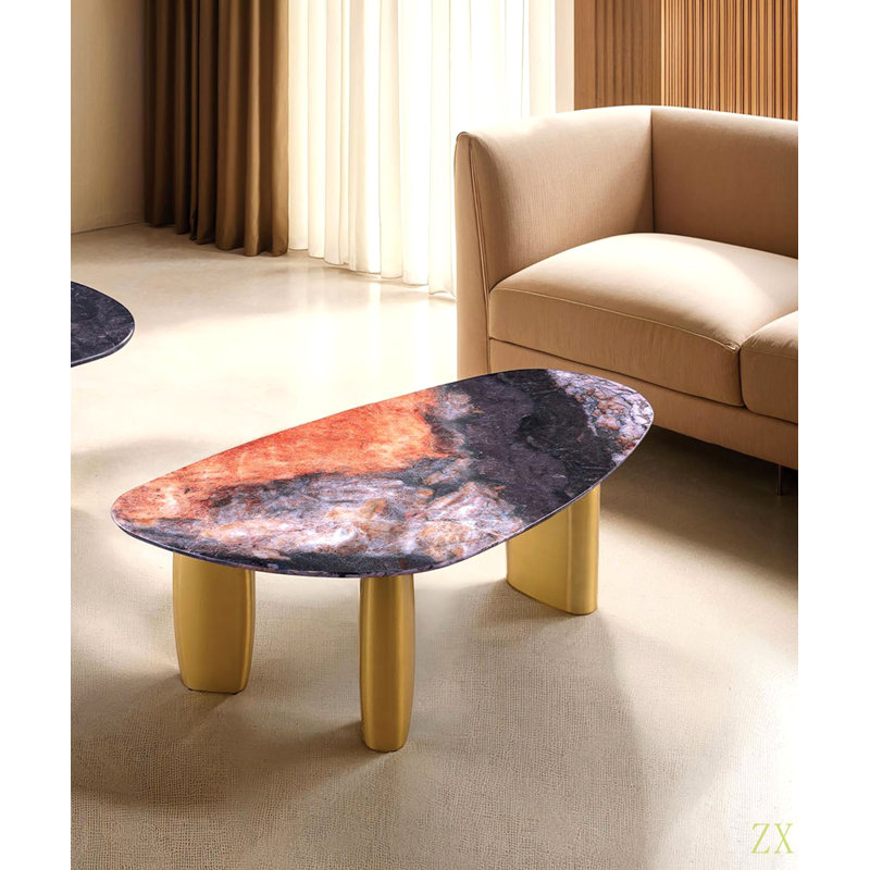 Table basse 1pc de style contemporain avec pieds en pierre Sinte