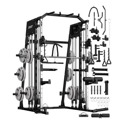 2200 Lbs Smith Machine Power Cage with Cable Crossover & Dual Pulley – Complete Home Gym Station for Squat, Bench & Lat Workouts