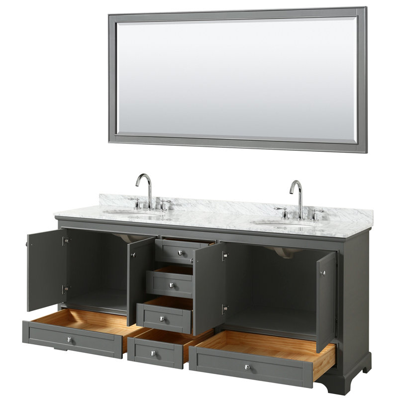 Ensemble de meuble-lavabo double 80 "avec miroir Deborah, Gris foncé, Chrome poli