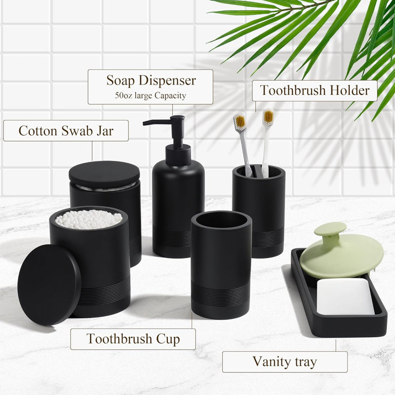 6-piece Matte Black Bathroom Accessories Set