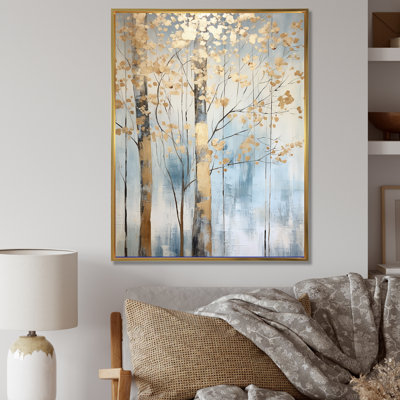 Gold And Blue Treasure Trees Scenery II - Trees Wall Art
