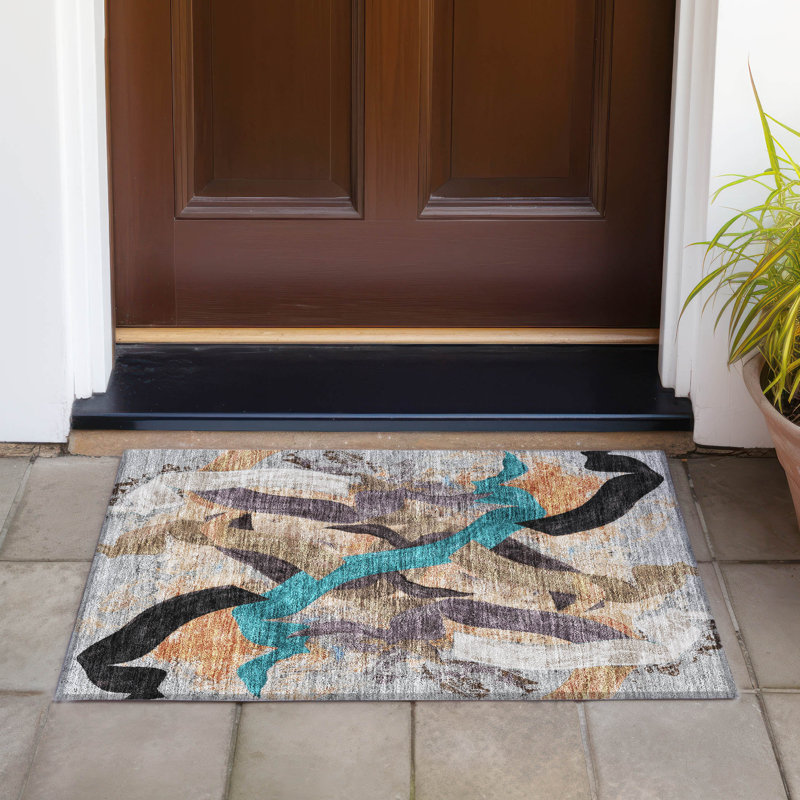 Machine Washable Indoor/Outdoor Husby ACN2191 Abstract Rug, Rectangle 1'8" x 2'6"