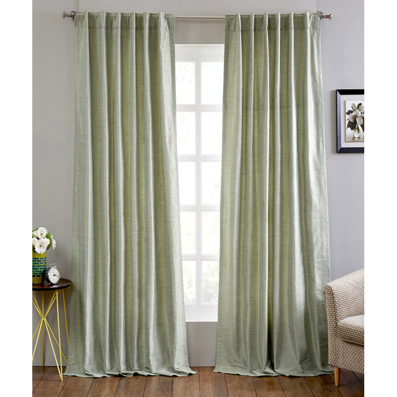 Bamboo Weave 100% Polyester Room Darkening Curtain Panel with Back Tabs for Bedroom, 51" W x 108" L, Lily Green