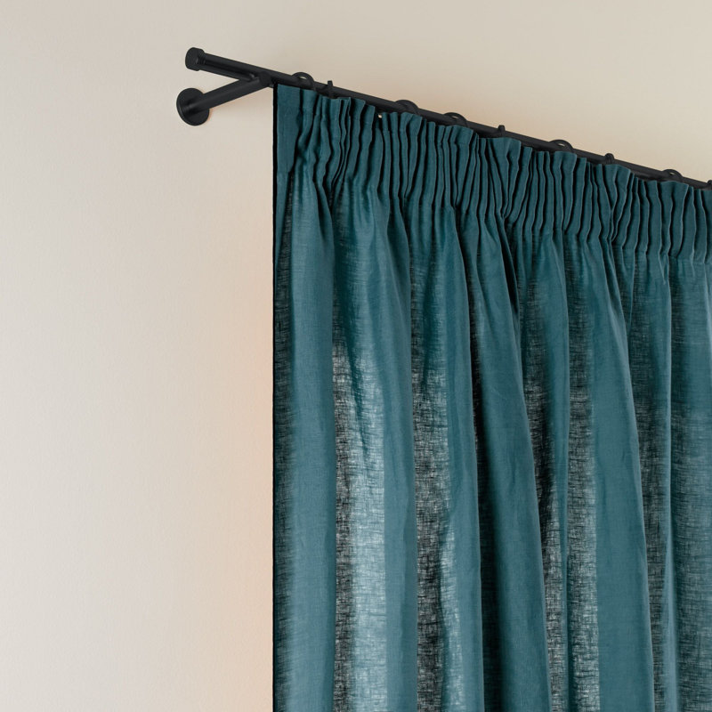 Carlina Linen Semi Sheer Curtain Panel Pair Single Panel, Dark Blue, Width 350 x Drop 280cm