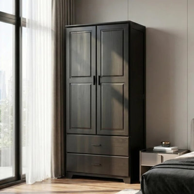 Zulfa Better Home Products Pine Wood Closet with Raised Doors and 2-Drawers by Red Barrel Studio