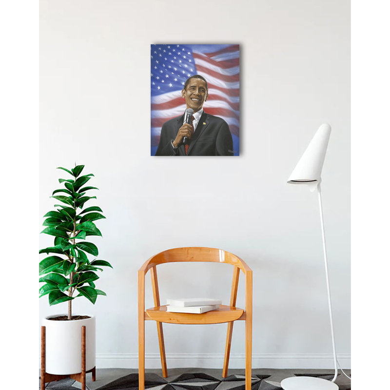 Reproduction de peinture à l'huile sur toile tendue «Barack Obama Giving a Sp Discard», H 24 po x l 18 po