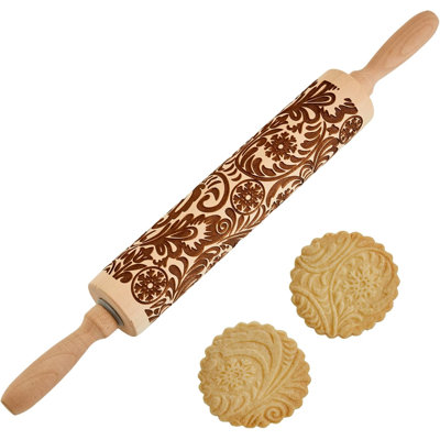Snowflake Embossed Rolling Pin, Engraved Wooden Cookie Roller for Baking, Holiday Cookies, DIY Projects, and Kitchen Decor