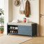 Banc à chaussures avec rangement et coussin, banc de rangement à volets vieillis avec charme rétro pour le salon, vestibule (bleu marine)-1212082741