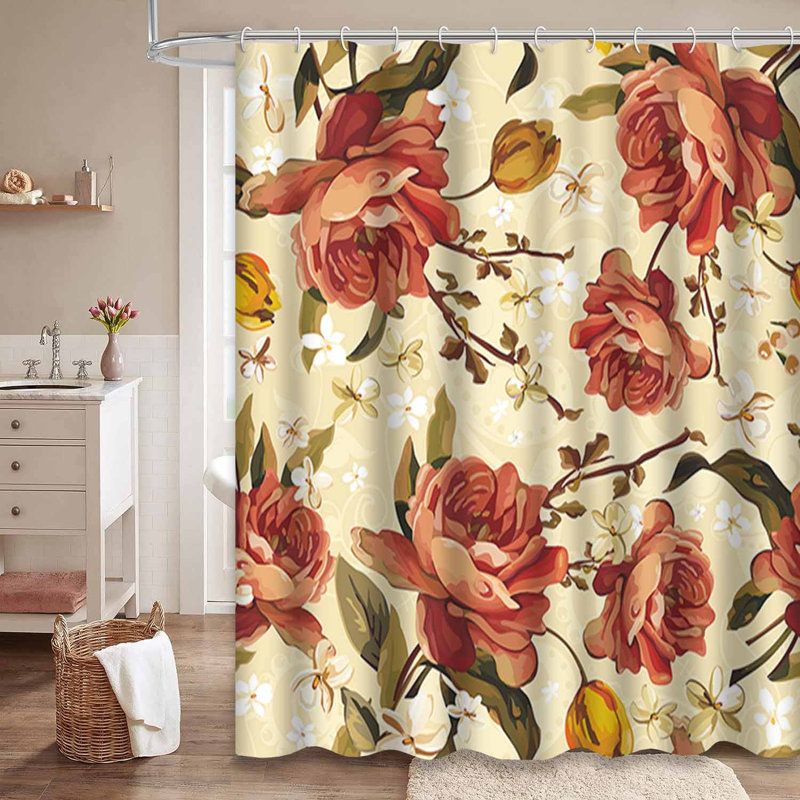 Rideau de douche imperméable à motif floral rétro avec 12 crochets, L 72 po x l 84 po