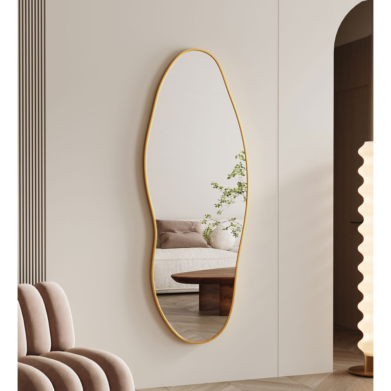  Miroir ondulé mural irrégulier pour vestiaire, chambre à coucher, salon et vestibule, 63 po x 24 po, Doré