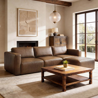 Aleksandra 91" 3 - Piece Genuine Leather Modular Sofa 