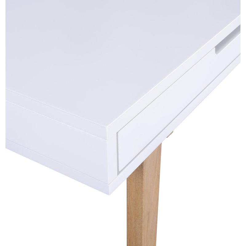 White Mid-Century Modern Writing Desk with Drawers