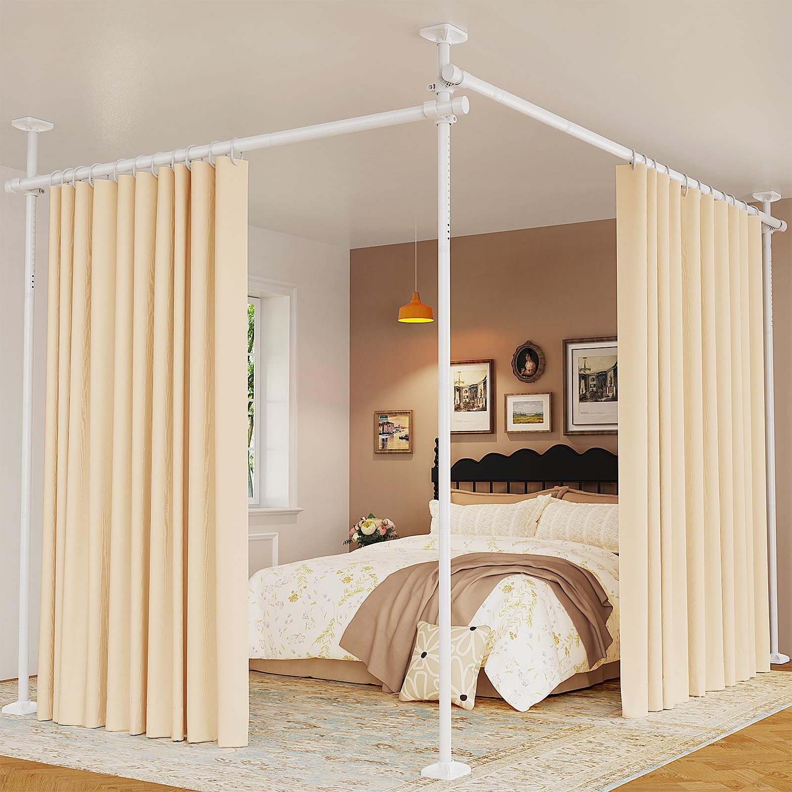 Hokku Designs Room Divider For Room Separation, Tension Curtain Rods No ...