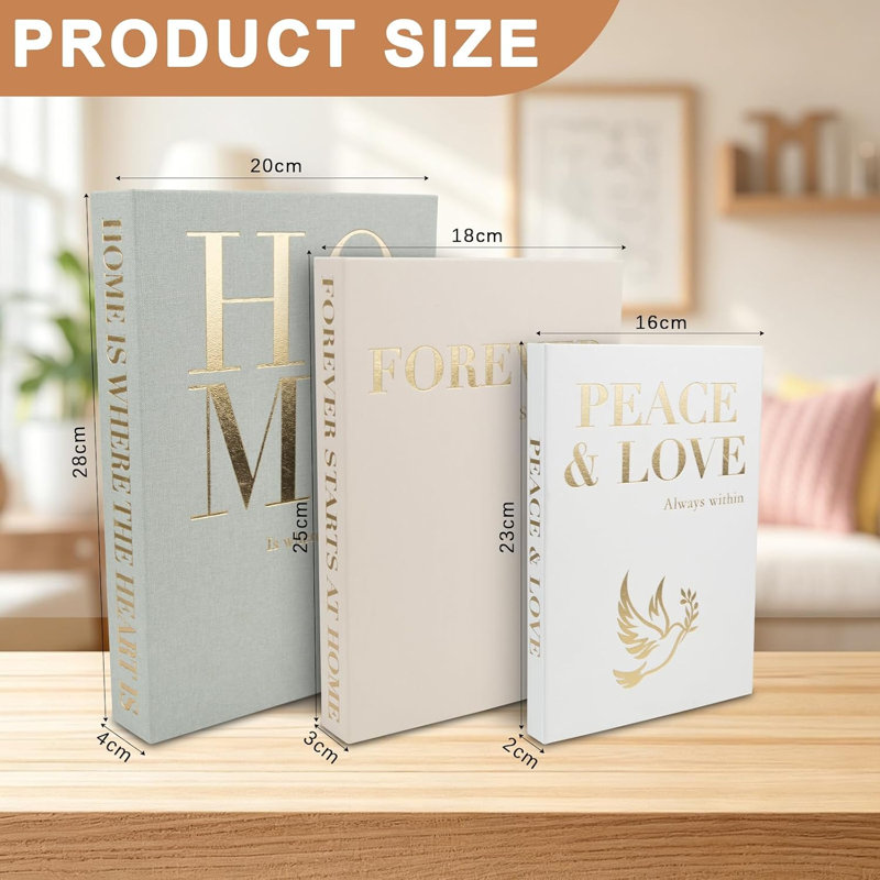 Set of 3 Decorative Books with Magnetic Linen for Home Decor