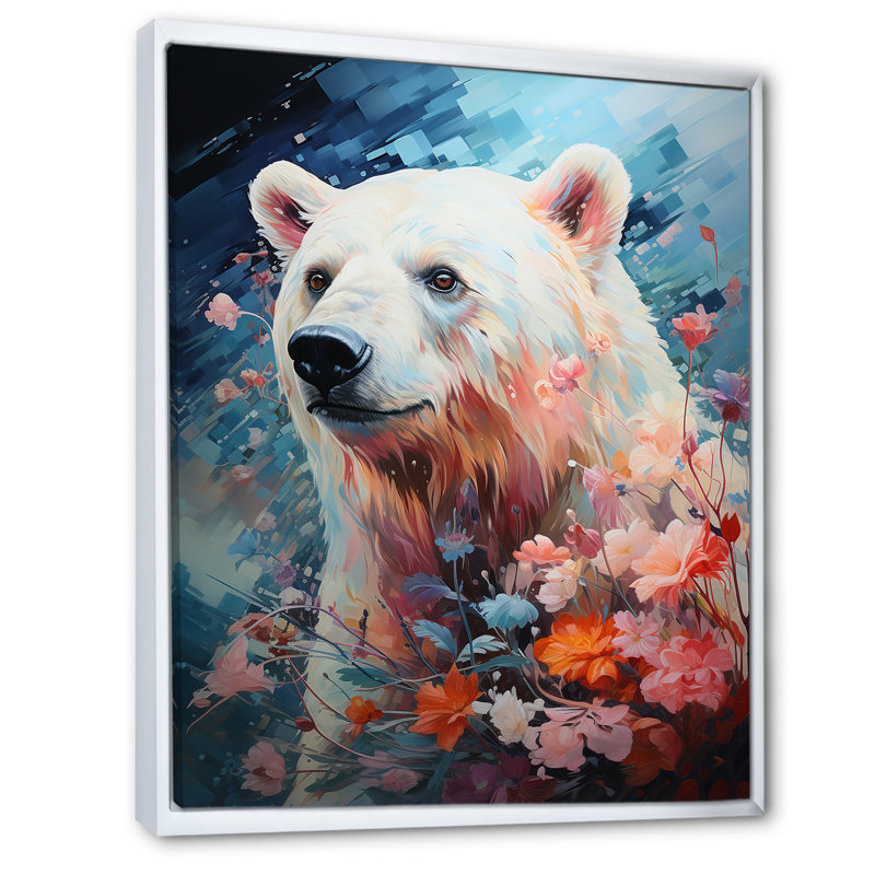 Ours polaire pastel sérénité sur toile, H 20 po x l 12 po x P 1 po, Cadre flottant blanc
