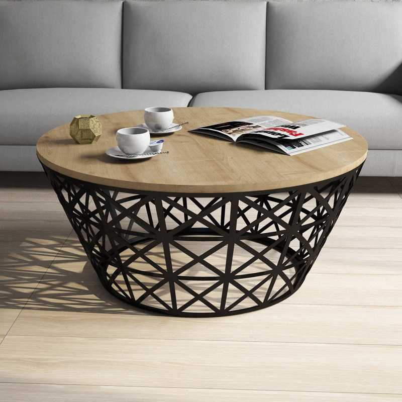 Tambour à cadre Carrold avec rangement, Chêne