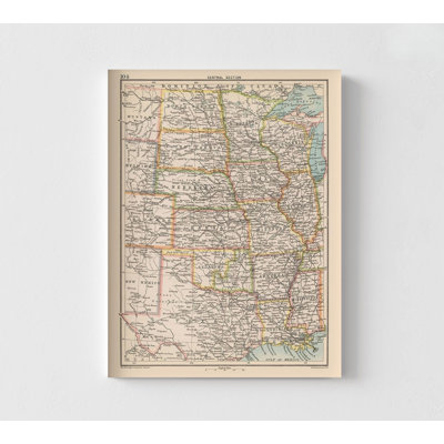 Central United States - Bartholomew 1892, United States Map Poster Print, Small US Cabin Rustic Wall Decor, US Hotel Wall Art Print
