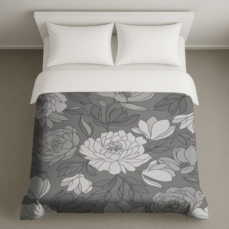 Housses de couette à motif pivoine magnolia, Très grand lit