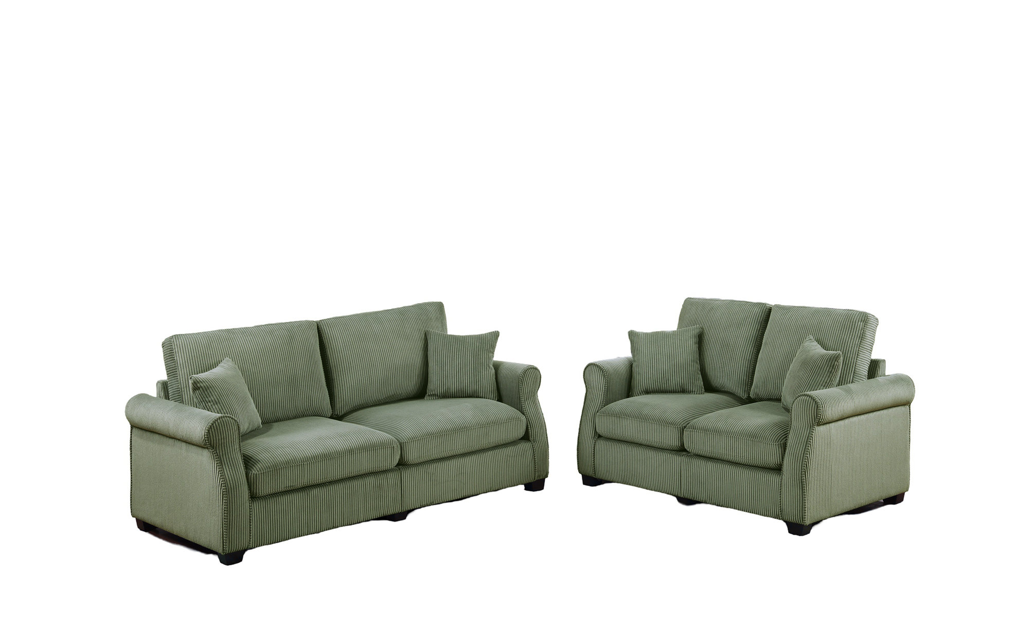 Red Barrel Studio Classic Living Room 2pc Sofa Set Sage Colour Corduroy ...