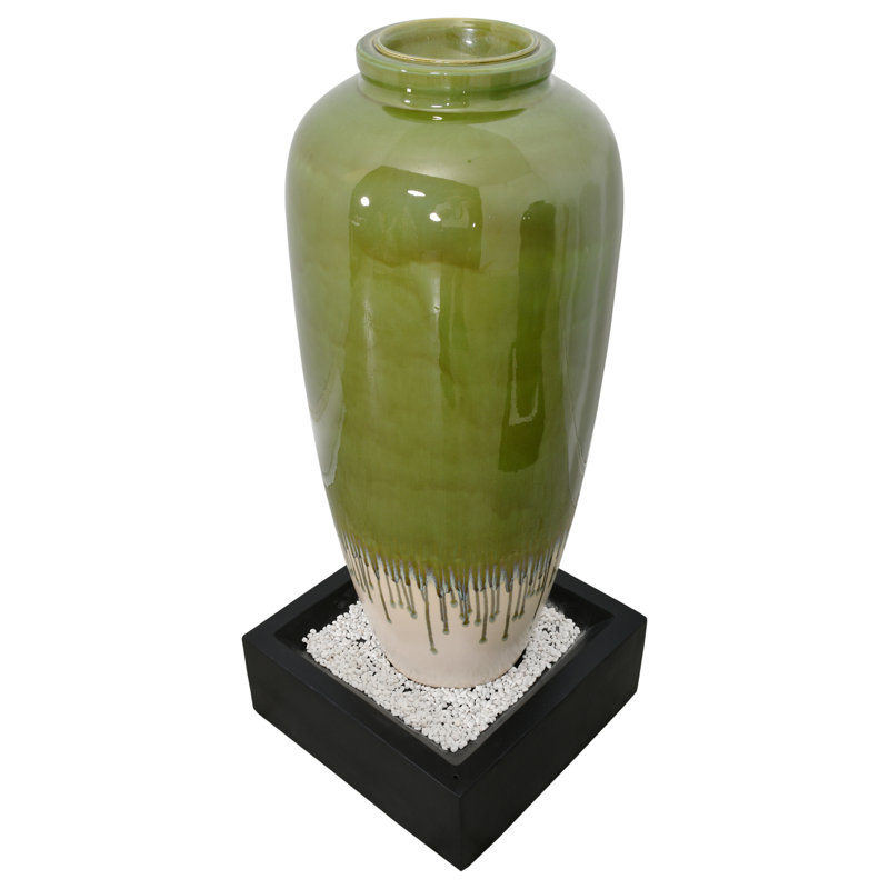 Hand Crafted Weather Resistant Floor Fountain, Green