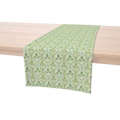 Table Runner, 100% Cotton, Green Leaves Ornaments