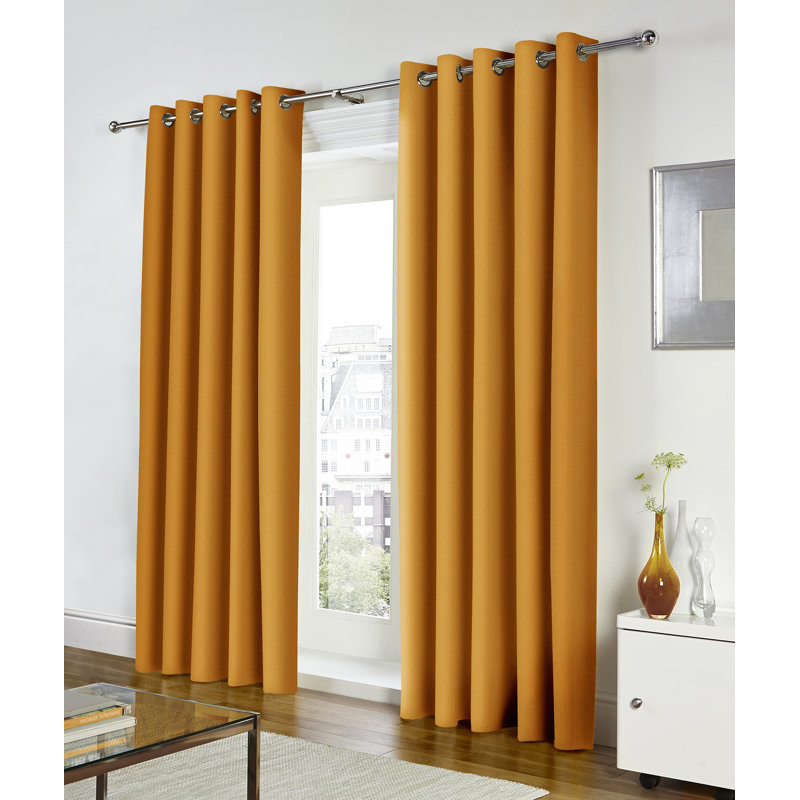 Cotton Semi Sheer Curtain Pair, Width 229 x Drop 229 cm, Ochre Yellow
