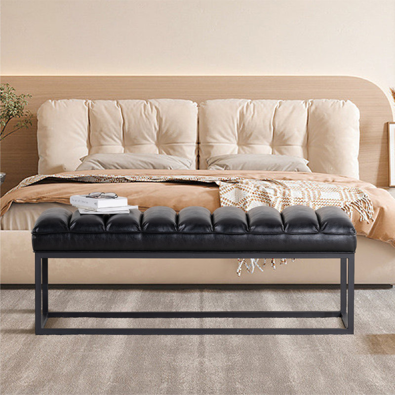 Banc en similicuir Ashu, Noir