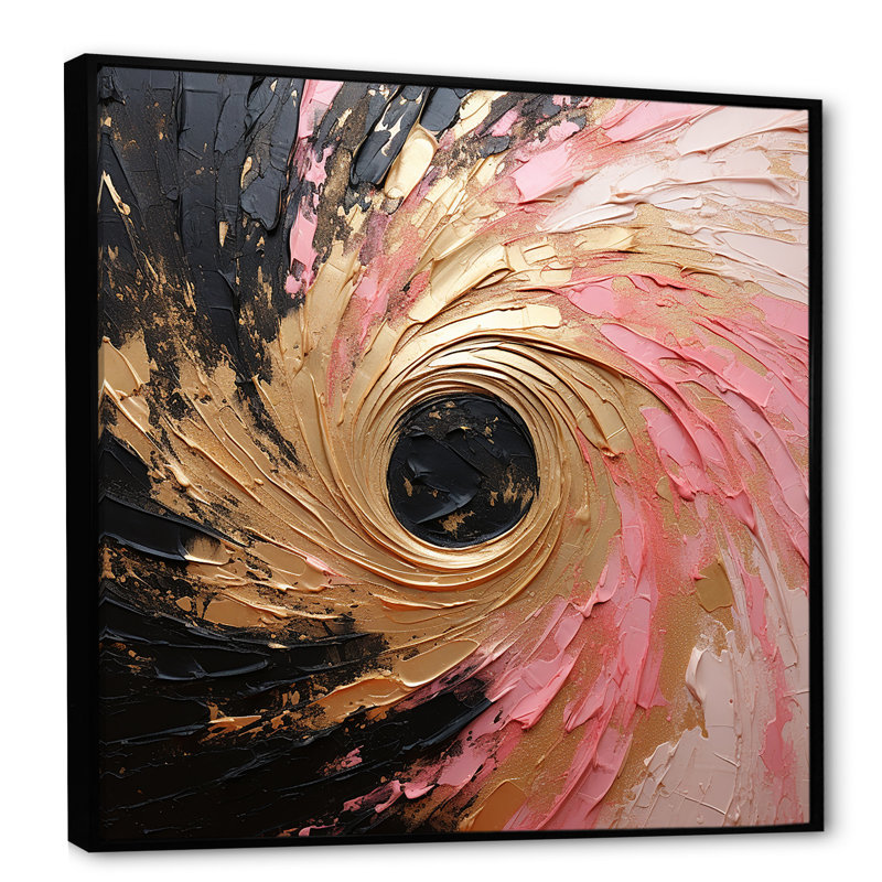 Minimalisme vortex rose - impression, H 16 po x l 16 po x P 1 po, Cadre flottant noir