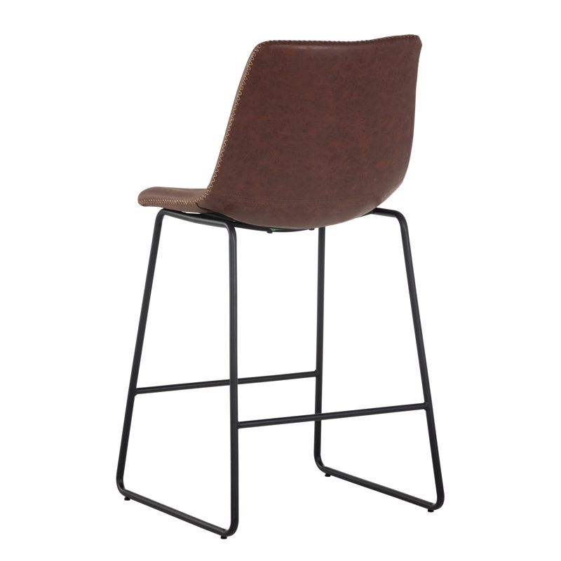 Cal Upholstered Stool, Antique Brown Faux Leather, Counter Stool (26" Seat Height)