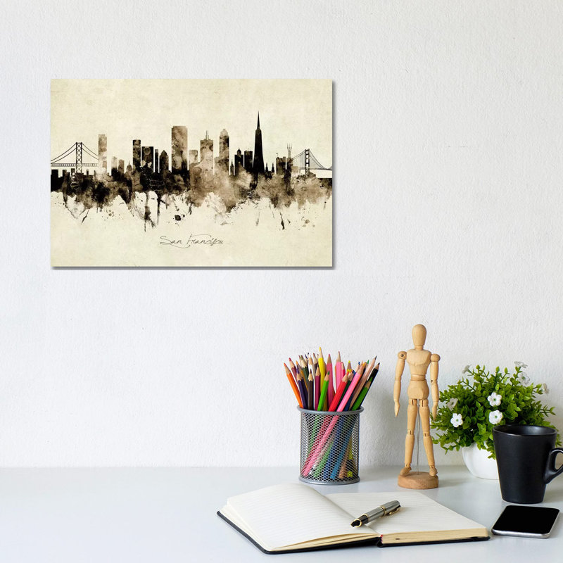 «San Francisco California Skyline» par Michael Tompsett, impression sur toile tendue, H 8 po x l 12 po x P 0,75 po