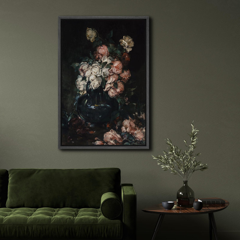 Bouquet de roses luxuriantes, illustrations florales classiques, campagne française rustique, Noir, H 24 po x l 16 po