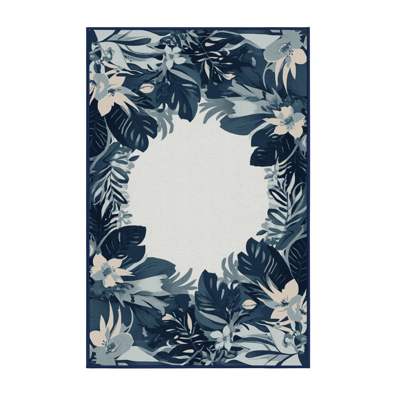 Tapis floral gris lavable à la machine Ottavio, 7 x 10