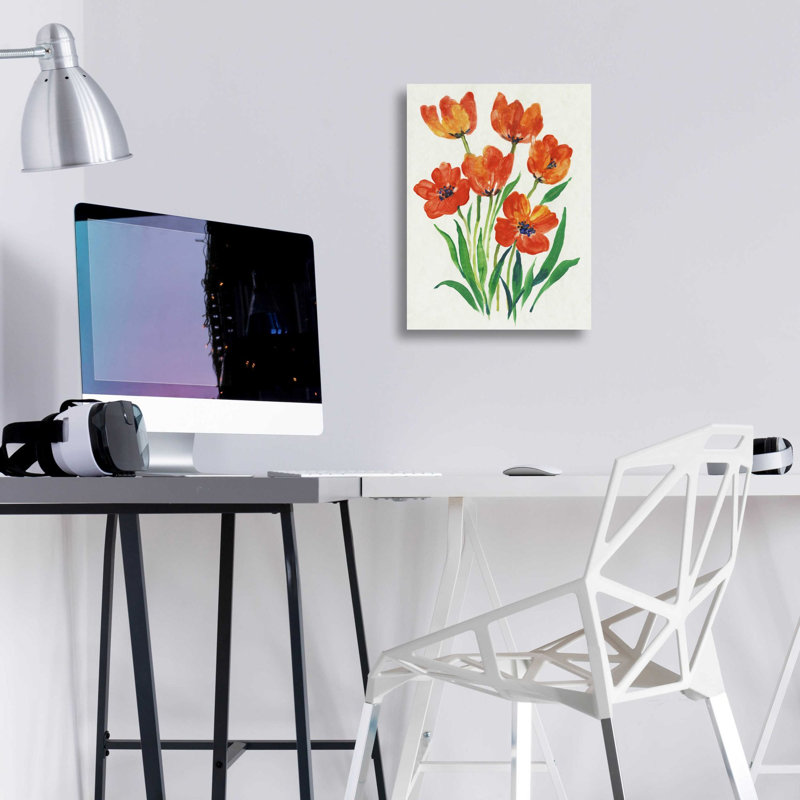 «Red Tulips in Bloom II» par Tim O'Toole, art mural en verre acrylique, 24 po x 36 po, H 16 po x l 12 po x P 0,13 po