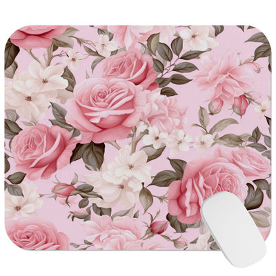Floral Muted Pink Roses III Glam Flowers Gaming Cute Office Laptop Desk Pad Gift Mat Square Rectangle Non-Slip Mousepad