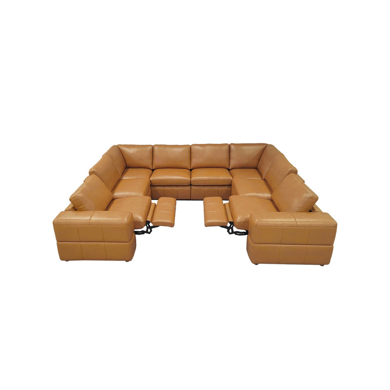 Canapé modulaire en cuir de première qualité avec accoudoirs assortis et deux sièges inclinables