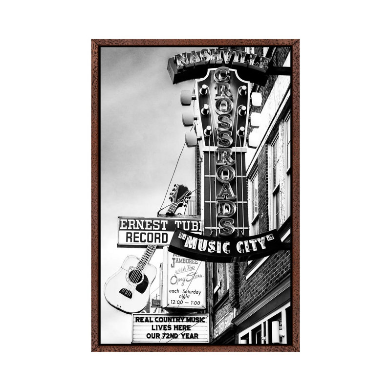 Nashville Music City by Susanne Kremer - Print on Canvas, 66.04cm H x 45.72cm W x 3.81cm D, Classic Brown Wood Floater Framed