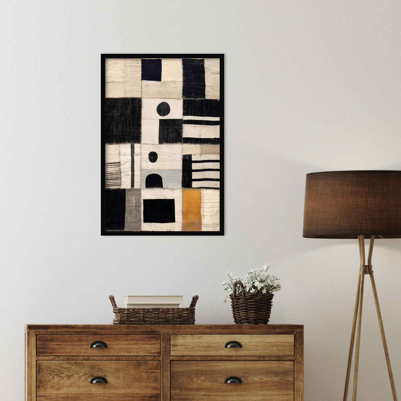 Sewn Fabric by Treechild  Wood Framed Wall Art Print, Black, 33" H x 23" W