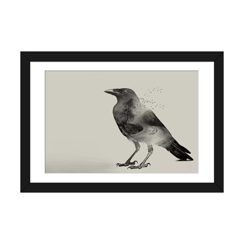«Raven Sky», impression sur toile, H 16 po x l 24 po x P 1 po, Papier d'art encadré noir, Blanc