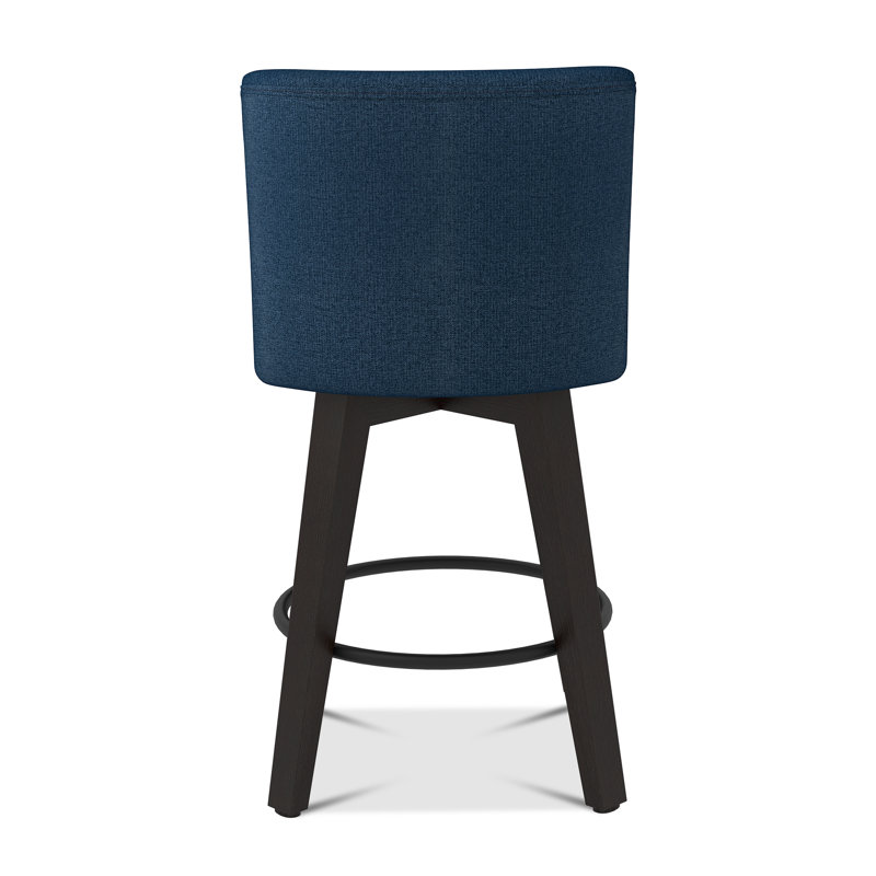 Counter Height Bar Stools, 26 Inch Seat Height Upholstered Swivel Bar Stools with Back Set of 2, Blue