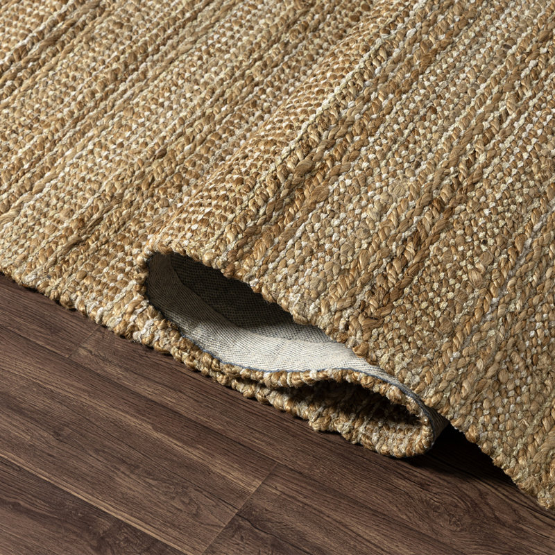 Breondra Modern Farmhouse Handmade Jute Indoor Area Rug with Cotton Backing, Rectangle 7'9" x 9'9", Ivory/Tan/Natural