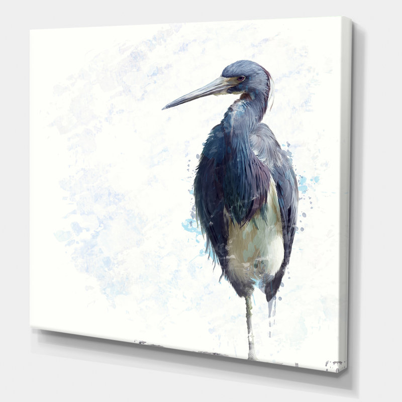 Héron tricolore - peinture sur toile, H 16 po x l 16 po x P 1 po, Toile tendue