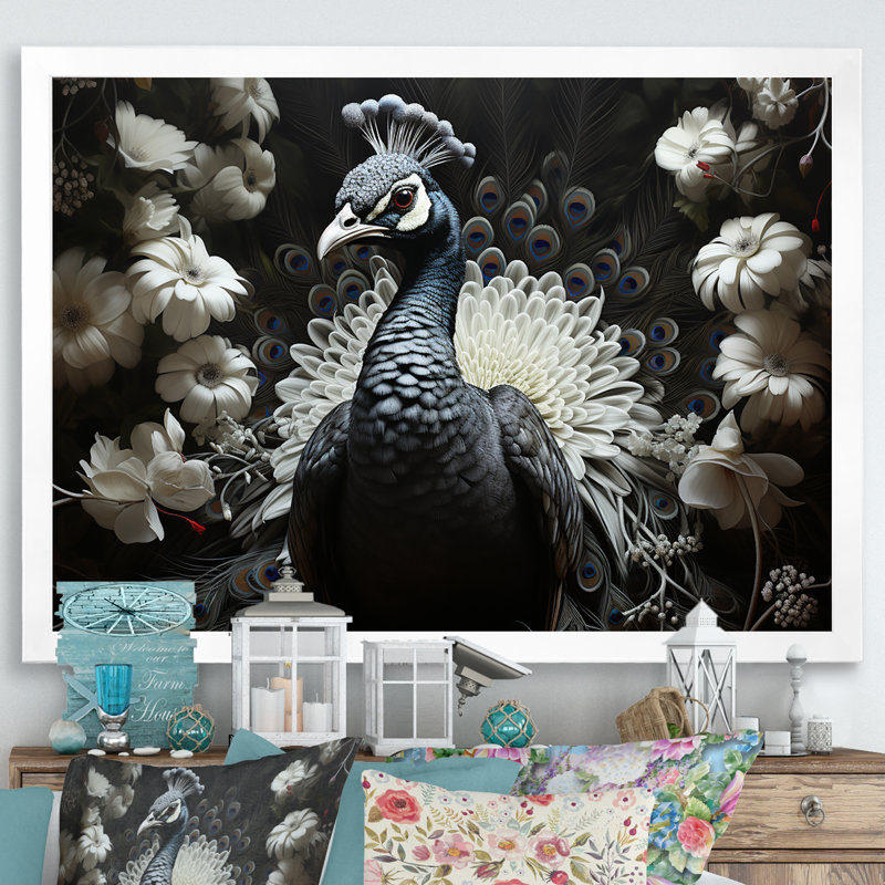 «Mystical Peacock Gaze» sur impression sur toile, H 30 po x l 40 po x P 1,5 po, Cadre photo blanc