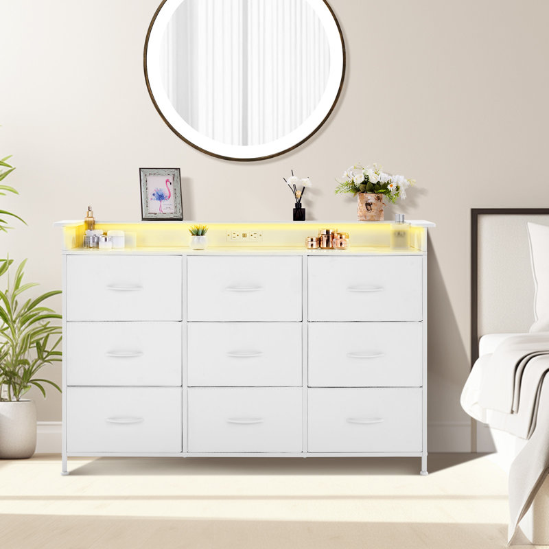 Commode 9 tiroirs en tissu avec bac à lumière DEL