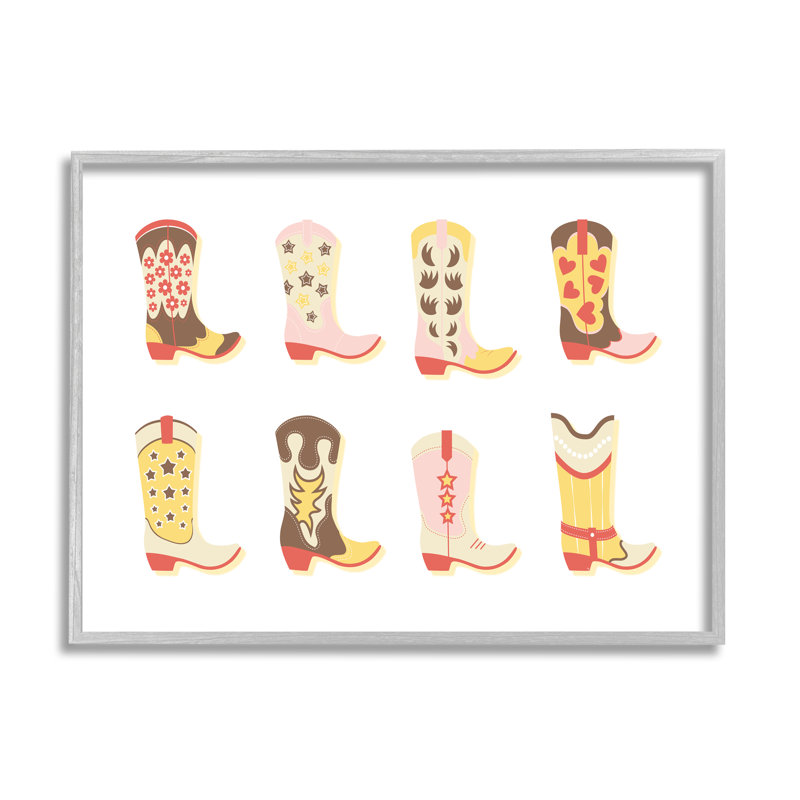 Ba-737 - Bottes de cowboy à motif neutre encadrées sur bois par Martina Pavlova, Estampe numérique Farmhouse