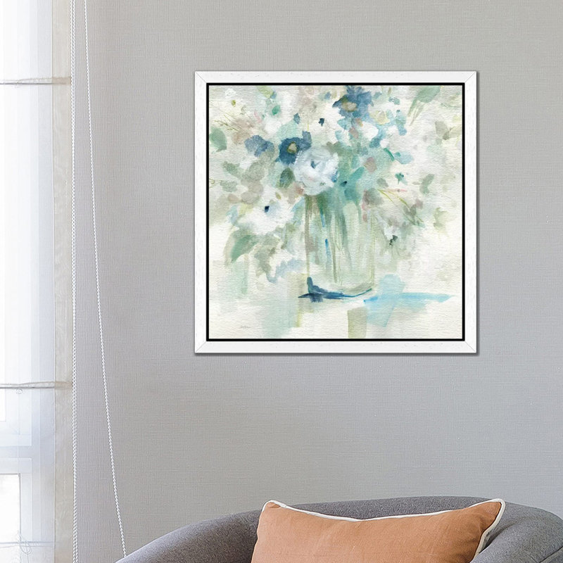 Blooming Whispers - Painting on Canvas, 45.72 cm H x 45.72 cm W, White Framed
