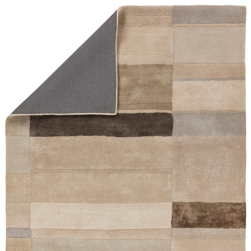 Tapis brun clair et gris fait à la main Collman Berkay ICO08, Rectangulaire 8 pi x 10 pi