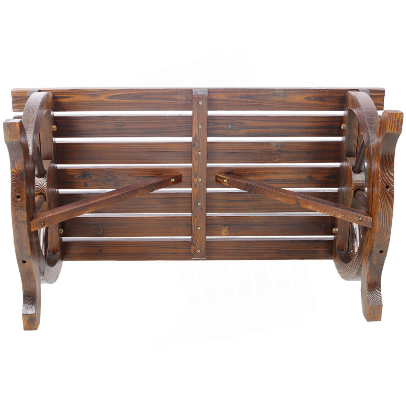 Outdoor Rustic Bench With Wagon Wheel Legs, 2 People Outdoor Bench, Garden Bench, Bench For Bedroom