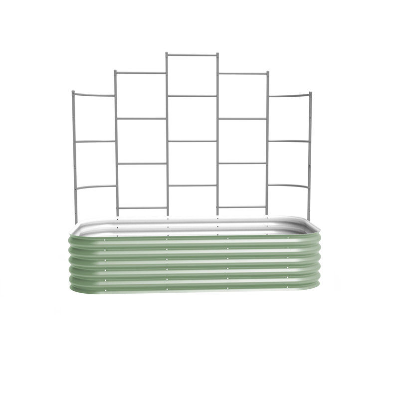 17" Tall 9 In 1 Modular Metal Outdoor Raised Garden Bed With Trellis, Olive Green