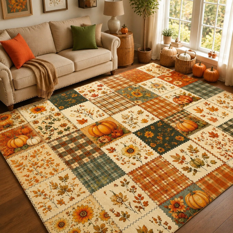 Tapis floral 1 pièce Patchwork Pumpkin, L 78,7 po x L 118,1 po x 1 pièce