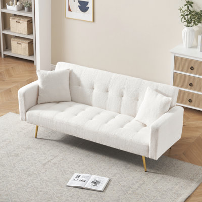 Lit en molleton beige 71,7 pouces pour l'espace de vie principal, deux coussins de relaxation, une pièce principale avec structure en pieds en métal, coussins décoratifs, fabrication et tissu lisse